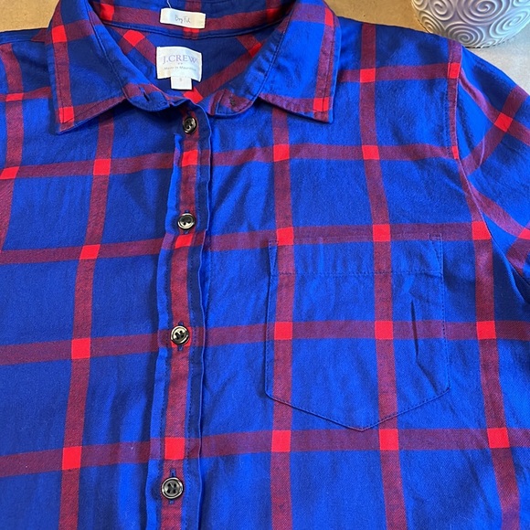 Women’s J Crew Boy Fit Flannel Shirt Size Small Blue and Red - Picture 3 of 8